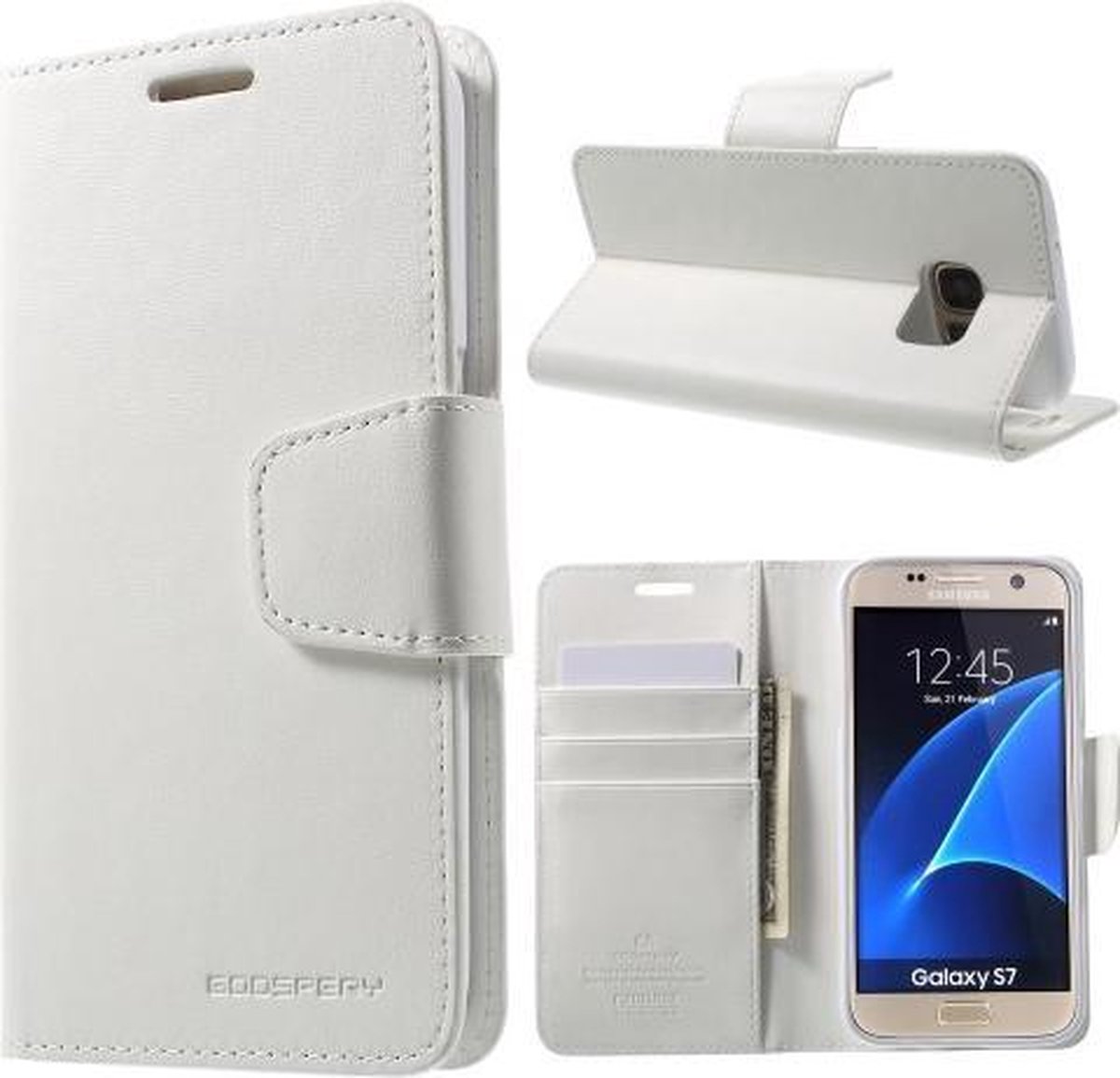 Goospery Sonata Leather case hoesje Geschikt voor: Samsung Galaxy S7 Edge wit