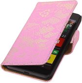 Lace Bookstyle Wallet Case Hoesjes Geschikt voor Microsoft Lumia 640 Roze