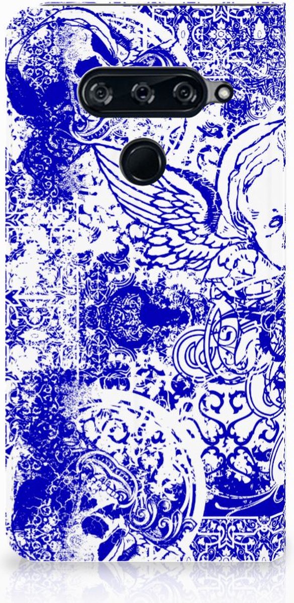 Mobiel BookCase LG V40 Thinq Angel Skull Blauw