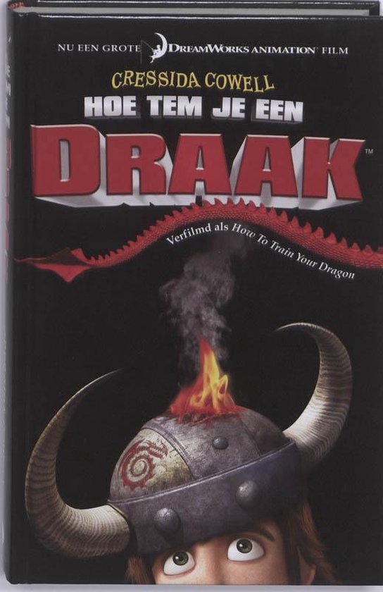 Couverture de livre avec un casque de viking, texte rouge 'Draak' et un dragon.