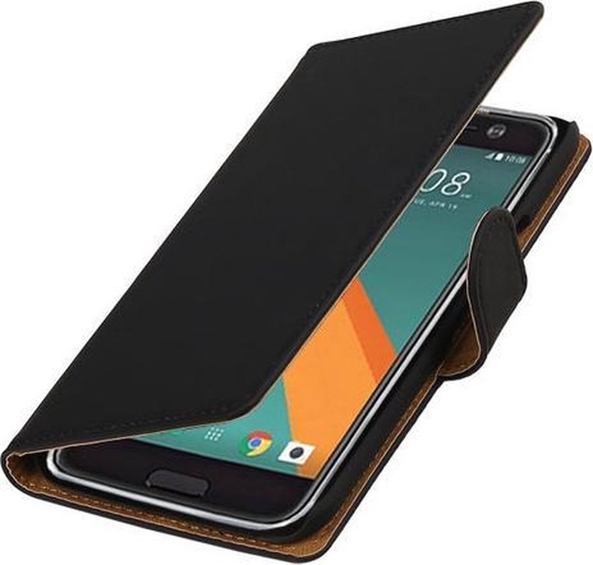 Zwart Effen booktype wallet cover hoesje voor HTC 10