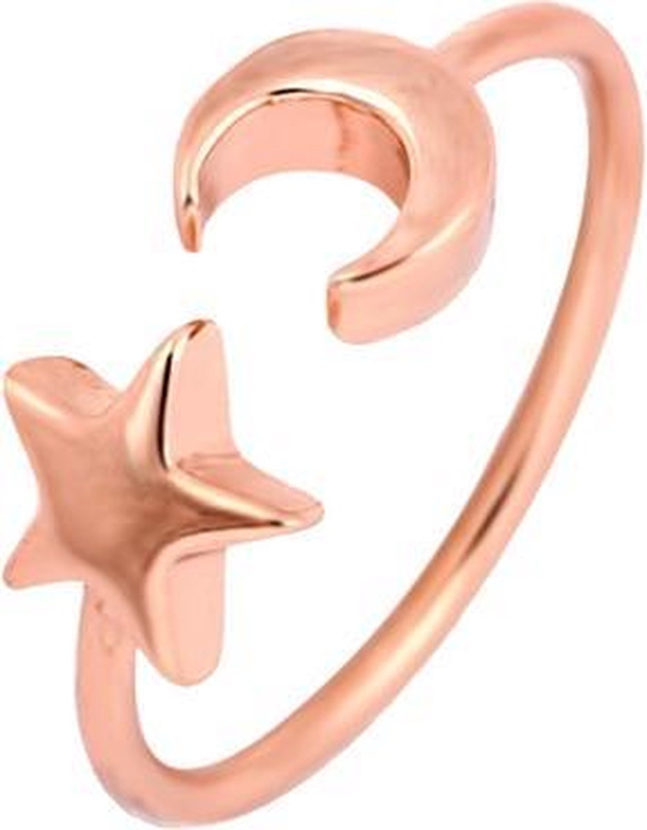 24/7 Jewelry Collection Ster en Maan Ring Verstelbaar - Verstelbare Ring - Róse Goudkleurig - Amodi