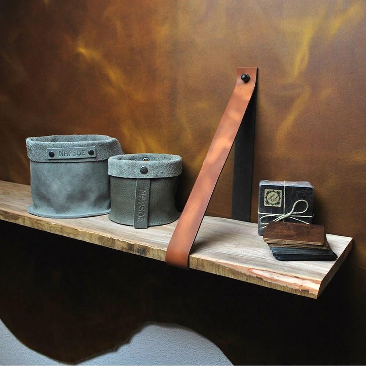 Leren plankdragers cognac