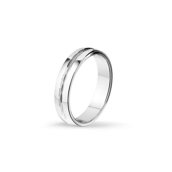 TRESOR Ring blinkend gepolijst met blinkende facetten in het midden - Gerhodineerd sterling zilver - 5mm breed