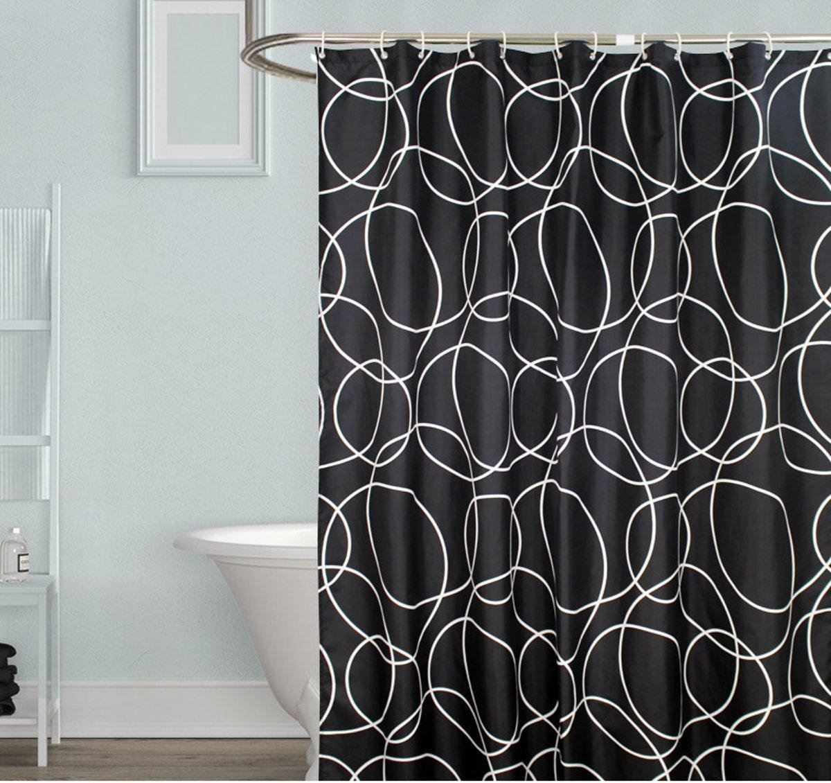 Sandesen® Douchegordijn Zwart met wit cirkelvormig patroon 240x200cm