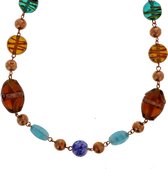 Lange ketting met gekleurde en rosé-kleurige kralen