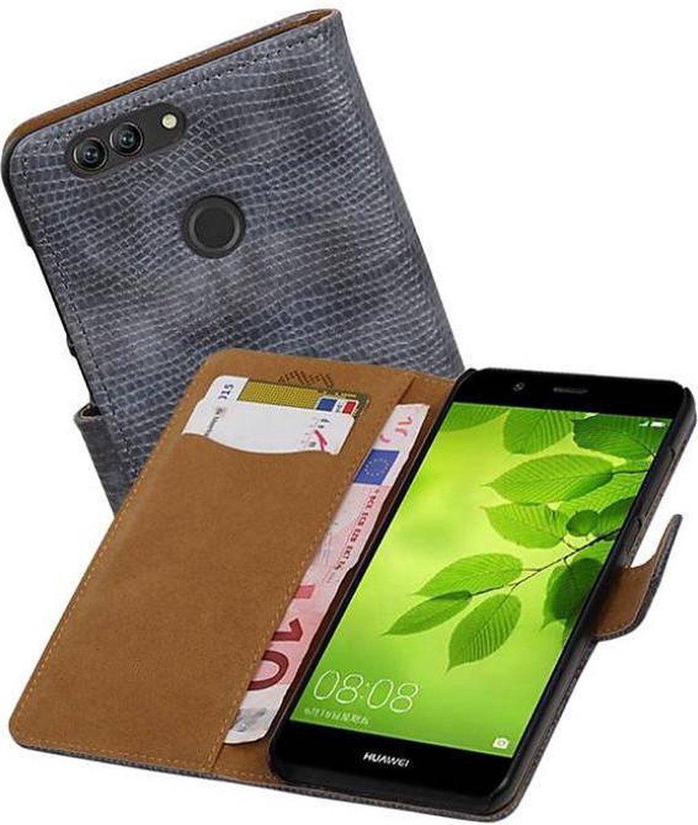 Hagedis Bookstyle Wallet Case Hoesjes Geschikt voor Huawei Nova 2 Plus Grijs