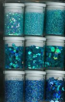 Glitter Assorti Set - 9x Blauw - afwasbaar