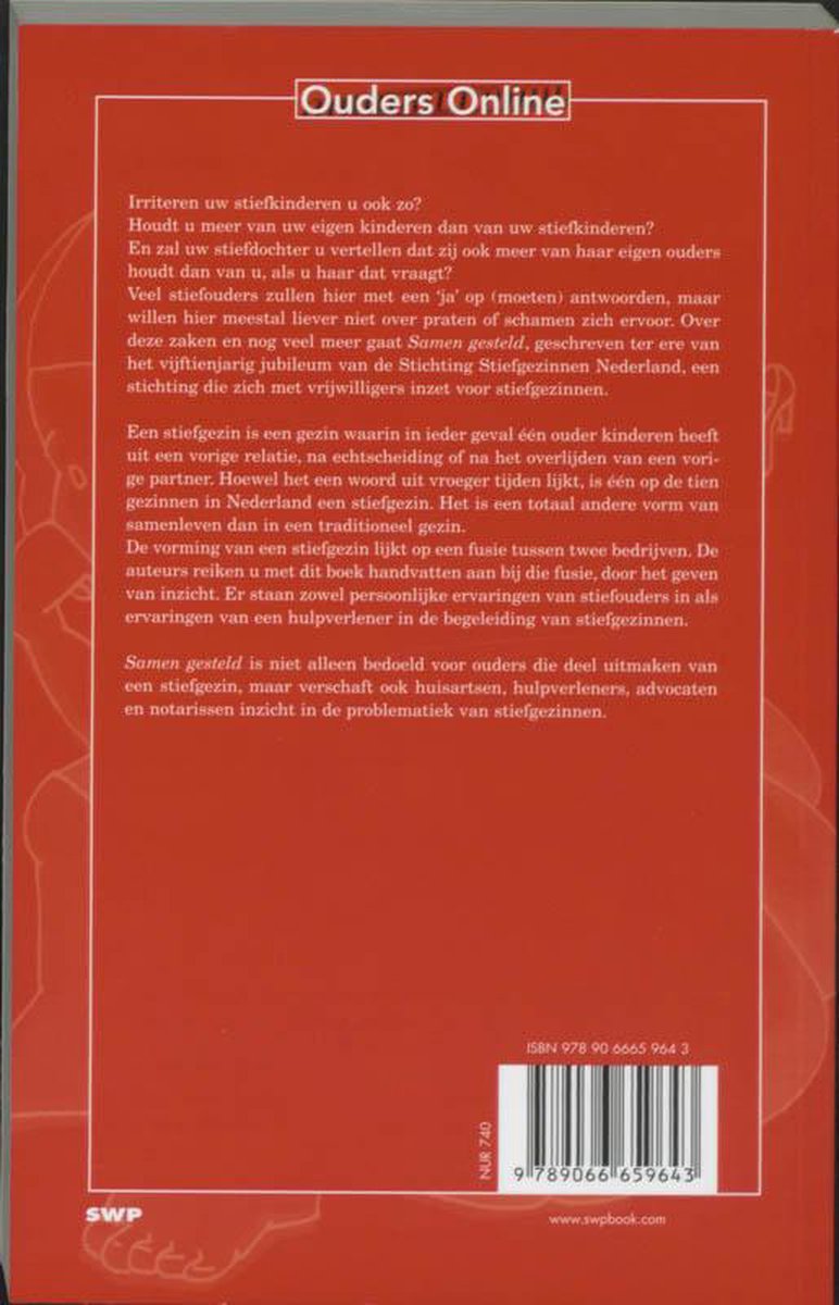 Boekomslag met rode achtergrond en tekst 'Ouders Online Samen Gesteld' en ISBN.