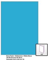Benza Papier - Gekleurd Printpapier Hobbykarton 240 Gr. (Gram) A5 - Midden Blauw - 30 Stuks (Wenskaarten)