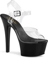 Pleaser Sandaal met enkelband, Paaldans schoenen -45 Shoes- ASPIRE-608 Paaldans schoenen Zwart/Transparant