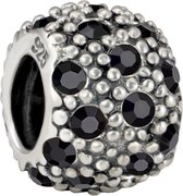 Quiges - 925 - Zilveren - Bedels -Sterling zilver - Beads - Bolletjes Patroon met Zirkonia Zwart Kraal Charm - Geschikt – voor - alle bekende merken - Armband Z498