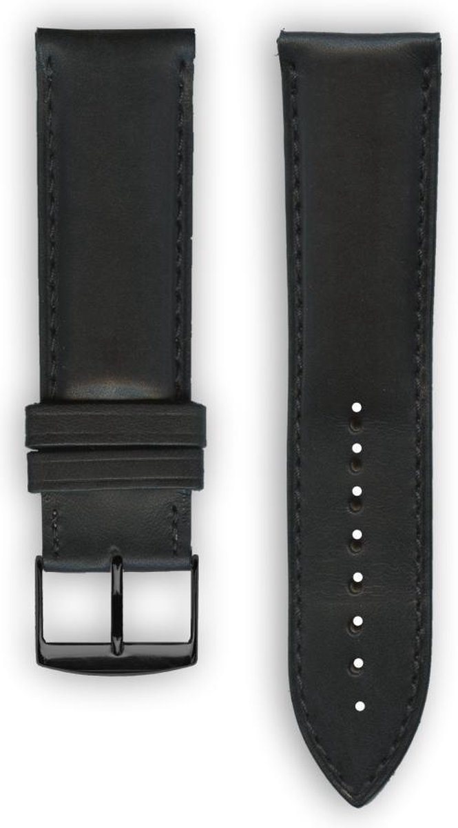 Zwarte lederen Top Italiaans horlogeband (Made in France) 20 mm
