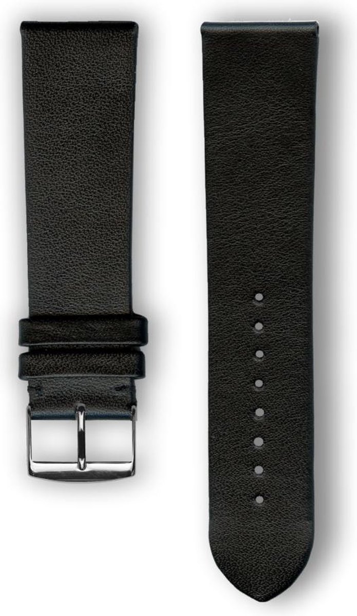 Zwarte lederen horlogeband (made in France) Frans leder 24 mm
