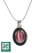 Kattenoog roze - zilveren ketting