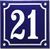 Emaille huisnummer blauw/wit nr. 21
