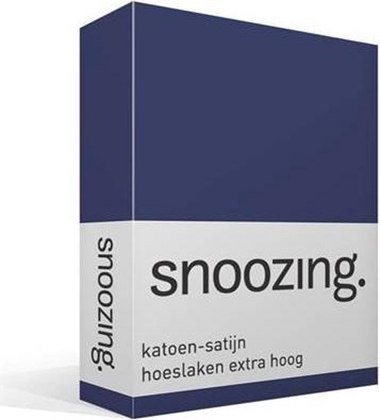 Snoozing - Katoen-Satin - Hoeslaken - Extra élevé - lits jumeaux - 160x210 cm - Marine