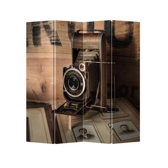 Orientique Kamerscherm 4 Panelen Vintage Camera Canvas Room Divider