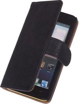 LELYCASE Echt Lederen Zwart Portemonnee Book Case Flip Wallet Hoesje HTC Desire 700
