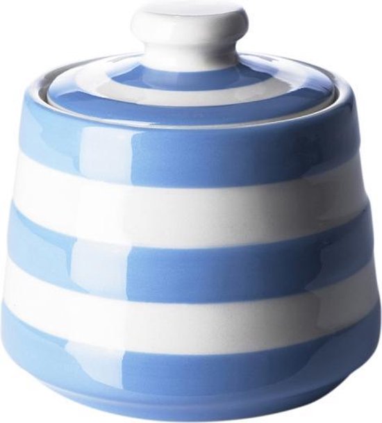 Foto: Cornishware blue covered sugar bowl suikerpot met deksel 10x10 cm cornishblue blauw wit gestreept vaatwasserbestendig