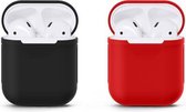 Voordeelset 2 stuks Airpods Silicone Case Cover Hoesje geschikt geschikt voor Apple Airpods - Zwart / Rood