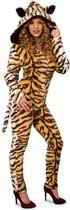 Tijger catsuit pluche met muts voor dame maat 36