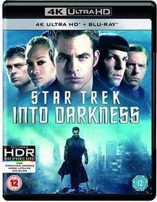 Star Trek Into Darkness 4K Ultra HD Blu-ray hoes met gezichten van castleden en "Features HDR" logo.