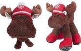 Flamingo Kerst Eland Plush - Hondenspeelgoed - Bruin/Rood - 2 St. - 29 cm