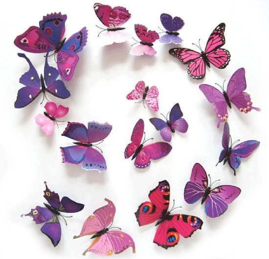 Muurdecoratie - vlinder - 3D muursticker - kinderkamer - paars - DisQounts