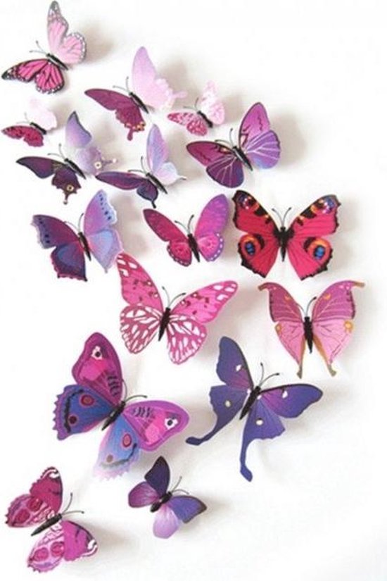 3D vlinders paars / Kleurrijke muurdecoratie vlinders