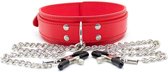 Banoch - Collar + Clamps Warning Red - rode halsband met tepelklemmen