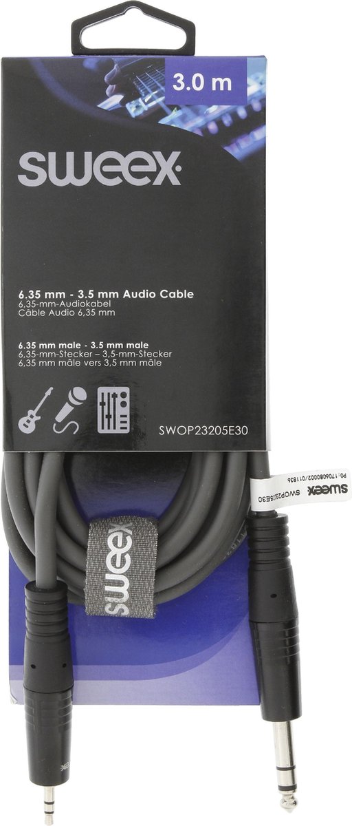 Sweex 6,35mm Jack - 3,5mm Jack stereo audio kabel - 3 meter