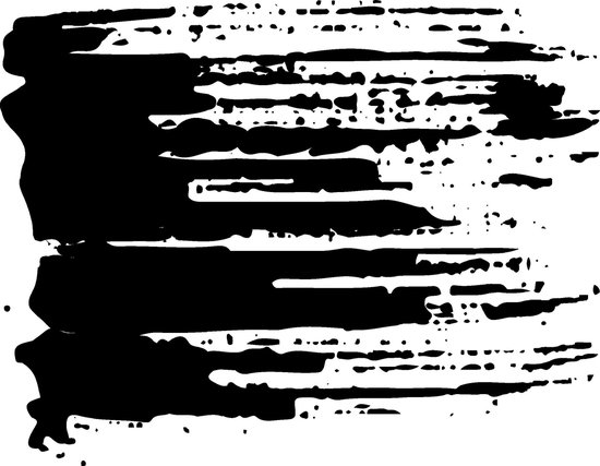 Zwarte streek met verfachtig textuur en spetters.