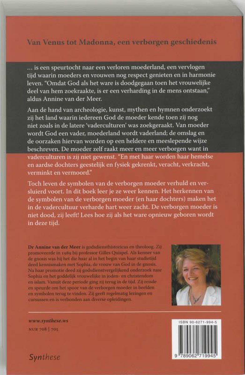 Boekomslag van 'Van Venus tot Madonna' met een foto van Annine van der Meer, schrijfster.