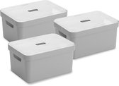 Sunware Sigma Home Opbergbox - 13L - 3 Boxen + 3 Deksels - Lichtgrijs/Transparant