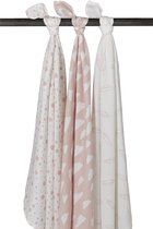 Meyco 3-pack Swaddle - Feather-Clouds-Dots - roze
