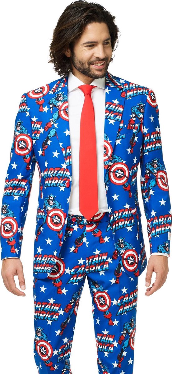 OppoSuits | Captain America | Mannen Kostuum | Blauw | Marvel | Maat 50
