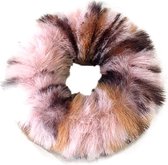 Fluffy scrunchie/haarwokkel met dierenprint, roze