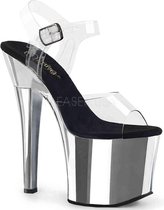 Pleaser Sandaal met enkelband, Paaldans schoenen -35 Shoes- MOON-708MER Paaldans schoenen Blauw/Transparant