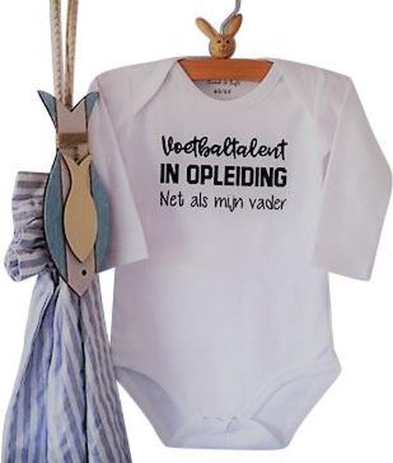 Baby Rompertje met tekst Jongen Voetbaltalent in opleiding net als mijn vader  | Lange mouw | wit | maat 50/56