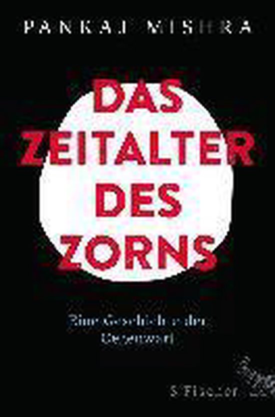 Boek 'Das Zeitalter des Zorns' met rode tekst op een witte cirkel tegen een zwarte achtergrond.