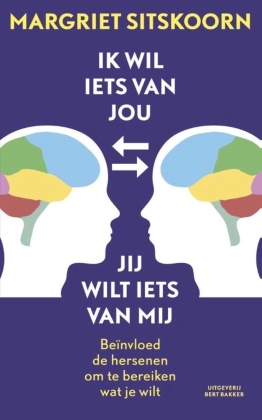 Boek "Ik wil iets van jou, jij wilt iets van mij" met afbeelding van twee hersenen met pijlen ertussen. Margriet Sitskoorn.