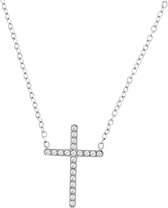 Minimalistische kruis ketting stainless steel (staal) zilver kleur met zirkonia steentjes
