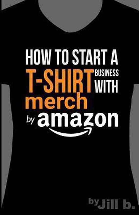 Zwarte T-shirt met tekst: HOW TO START A T-SHIRT BUSINESS WITH merch by amazon.