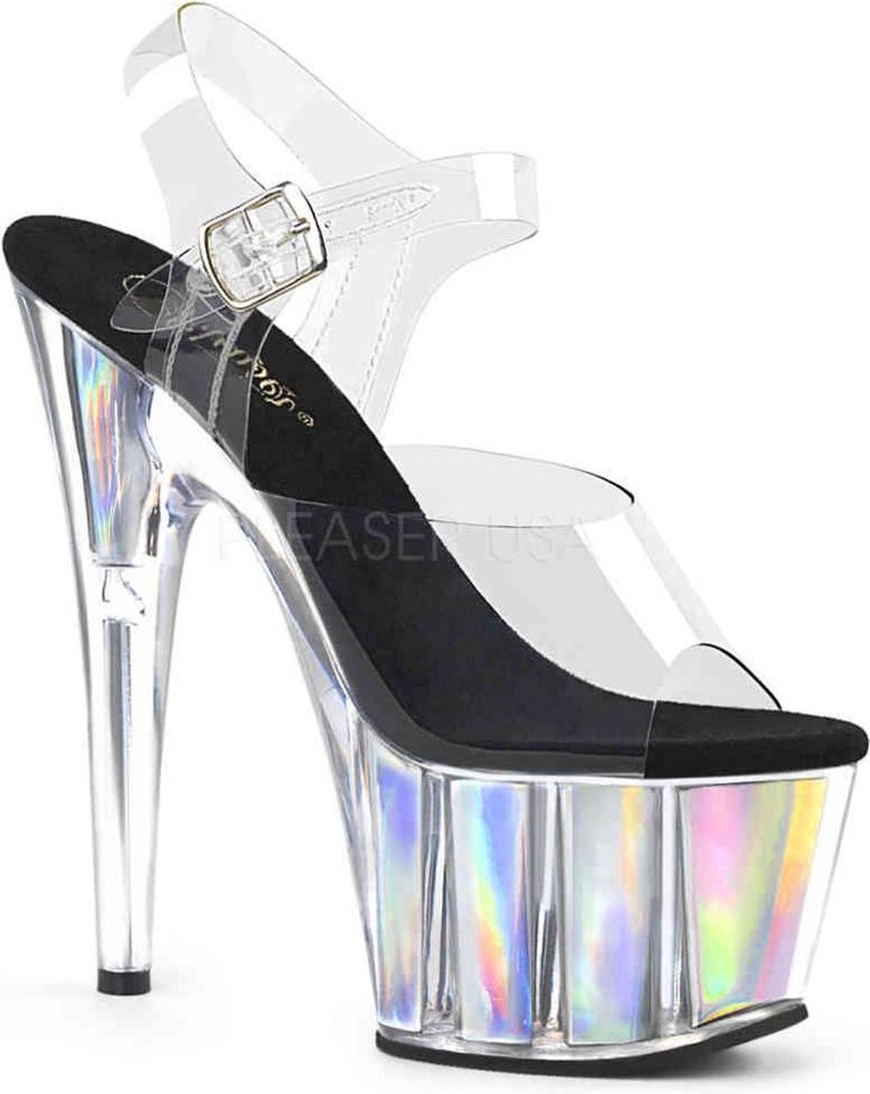 Pleaser - ADORE-708HGI Sandaal met enkelband, Paaldans schoenen - Paaldans schoenen - 37 Shoes - Zilverkleurig