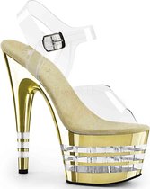 Pleaser Sandaal met enkelband, Paaldans schoenen -37 Shoes- ADORE-708CHLN Paaldans schoenen Goudkleurig/Transparant