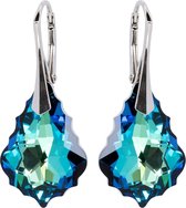 DBD - Zilveren Oorbellen - Swarovski Kristal Elements - Barok - Bermuda Blauw - 22MM - Anti Allergisch