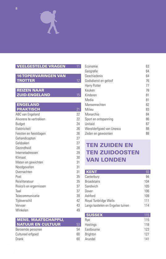 Pagina 8 van de Trotter gids met de titel "Veelgestelde vragen" en "16 topervaringen van Trotter".