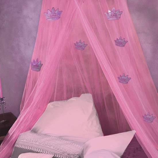 Klamboe Princess Roze met Kroontjes  - Klamboe 1 persoons - Klamboe roze - Bedtent - Kinderklamboe