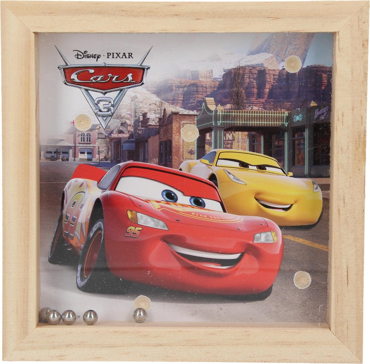 Disney Pixar Cars Houten Geduldsspel met 5 Balletjes - 14x14cm | Geduldspuzzel | Uitdagende Puzzels | Behendigheids Spel